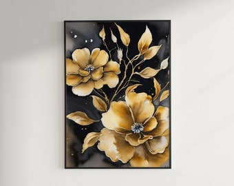 Gold Water Color Flowers