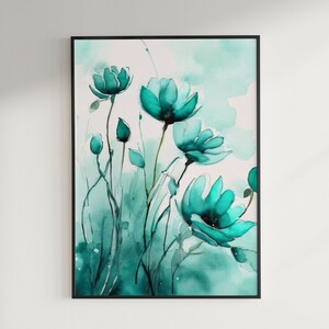 Water Color Flowers - Teal Collection