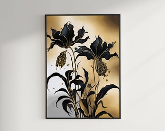 Gold Water Color Flower Wall Art