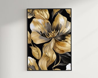 Gold Water Color Flower Wall Art