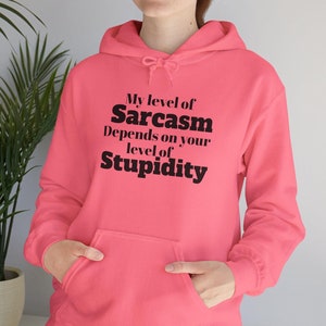 Sarcasm Level Depends Hoodie, Funny Unisex Sweatshirt, Humorous Pullover, Sarcastic Jumper, Comedy Hooded Top for Men and Women