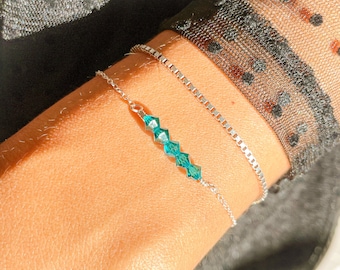 Pulsera Swarovski Birthstone / Diciembre Blue Zircon / 14k Oro lleno / Pulsera de Plata Esterlina / Pulsera Hecha a Mano