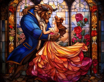 Envoltura para vaso de La Bella y la Bestia: Diseño de vitral (descarga digital)