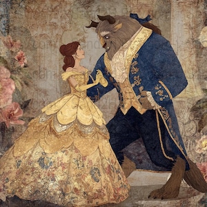 Beauty and the Beast Wall Art, Enchanted Dance Art Print, Fairytale Home Decor, Classic Romance Poster, Digital Download