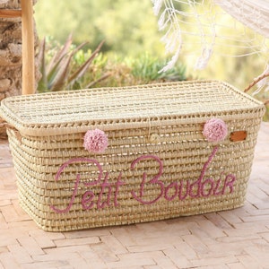 Malle de rangement en osier personnalisée, coffre de rangement à personnaliser en feuilles de palmier, coffre à jouets image 1