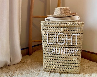 Personalized straw trunk, basket & storage chest, customizable woven laundry basket, wicker toy chest to embroider
