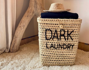 Personalized straw trunk, basket & storage chest, customizable woven laundry basket, wicker toy chest to embroider