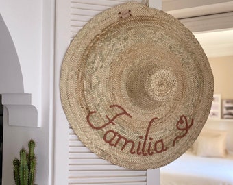 Cappello di paglia gigante personalizzabile XXL, cappello boho marocchino molto grande ricamato con o senza frange, decorazione murale da personalizzare