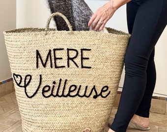 Personalized straw storage basket, XXL wicker basket, woven laundry basket, personalized gift for Mom, Mother's Day