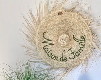 Riesiger anpassbarer XXL-Strohhut, sehr großer bestickter marokkanischer Boho-Hut mit oder ohne Fransen, Wanddekoration zum Personalisieren