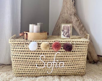 Personalized wicker storage trunk, customizable palm leaf storage chest, toy chest