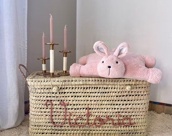 Personalized wicker storage trunk, personalized palm leaf storage chest, toy chest