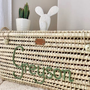 Trunk, basket & straw storage chest to personalize, customizable woven laundry basket, wicker toy box to embroider image 1