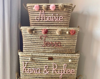 Personalized wicker storage trunk, storage chest to personalize in palm leaves, toy chest