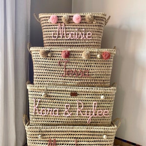 Personalized wicker storage trunk, storage chest to personalize in palm leaves, toy chest image 1