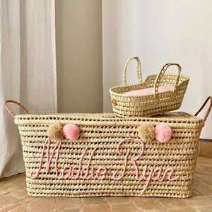 Personalized wicker storage trunk, storage chest to personalize in palm leaves, toy chest image 1