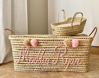Personalized wicker storage trunk, personalized palm leaf storage chest, toy chest