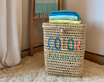 Customizable straw trunk, basket & storage chest, customizable woven laundry basket, wicker toy chest for embroidery