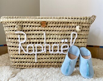 Customizable toy box, personalized wicker storage trunk, storage box to personalize in palm leaves