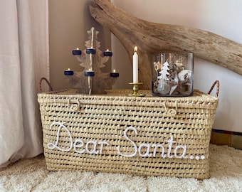 Personalized straw trunk, basket & storage chest, customizable woven laundry basket, wicker toy chest to embroider