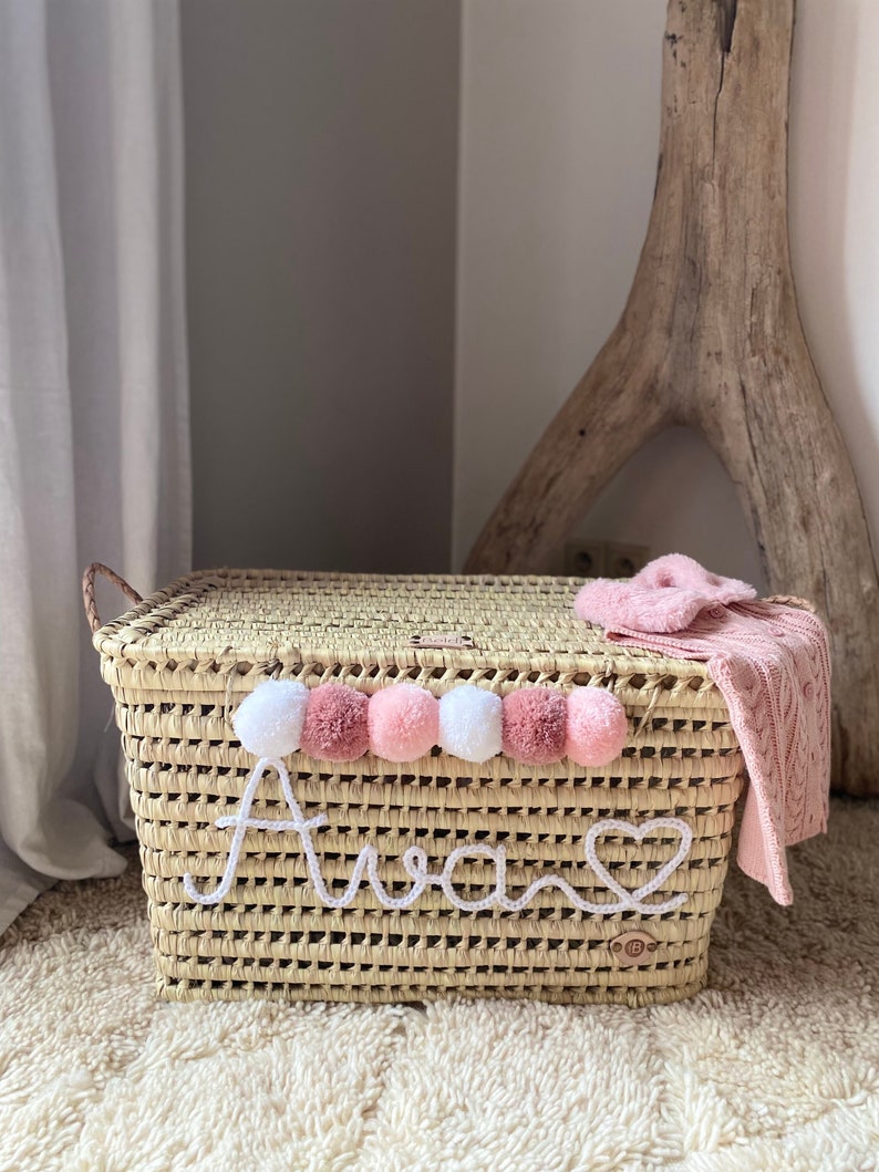 Malle de rangement en osier personnalisée, coffre de rangement à personnaliser en feuilles de palmier, coffre et panier à jouets image 1