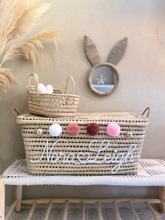 Personalized Wicker Toy Chest • Hand-Crocheted Name Basket for Nursery • Handmade Baby Gift, Newborn Keepsake