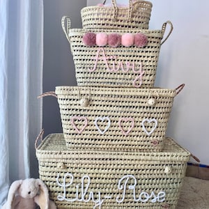 Malle de rangement en osier personnalisée, coffre de rangement à personnaliser en feuilles de palmier, coffre à jouets image 3