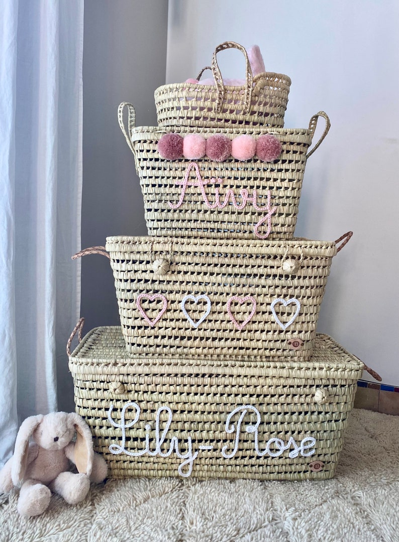 Malle de rangement en osier personnalisée, coffre de rangement à personnaliser en feuilles de palmier, coffre à jouets image 3