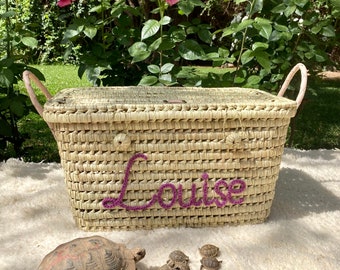 Personalized wicker storage trunk, storage chest to personalize in palm leaves, toy chest