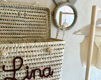 Personalized Baby Storage Trunk – Handmade Woven Basket with Custom Embroidery – Nursery Decor, Toy Chest, Baby Shower Gift