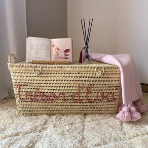 Personalized wicker storage trunk, storage chest to personalize in palm leaves, toy chest image 7