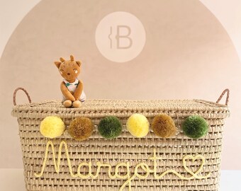 Personalized wicker storage trunk, personalized palm leaf storage chest, toy chest