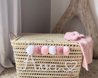 Personalized storage trunk — Wicker toy chest | Personalized baby gift, nursery decor, embroidered name