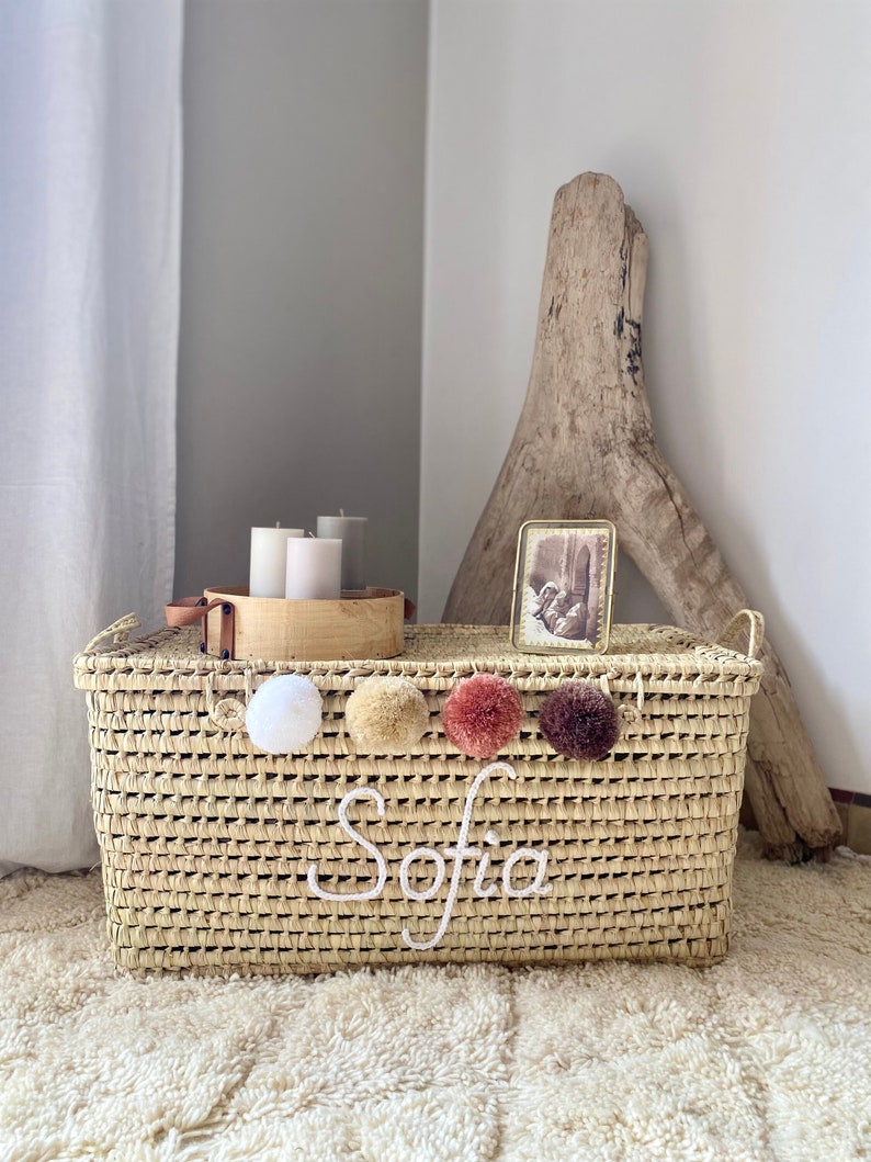 Malle de rangement en osier personnalisée, coffre de rangement à personnaliser en feuilles de palmier, coffre à jouets image 1