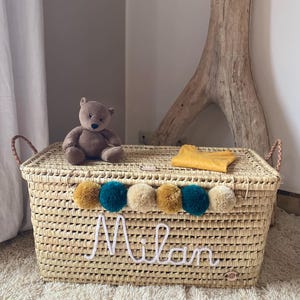 Gepersonaliseerde speelgoedkist – Handgemaakte rieten opbergdoos – Kraamcadeau – Opbergruimte voor de babykamer – Gepersonaliseerd aandenken voor de baby afbeelding 6