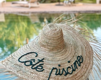 XXL giant straw hat customizable, very large embroidered Moroccan boho hat with or without fringe, wall decoration to personalize