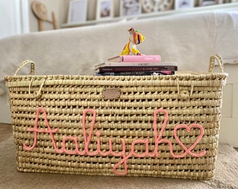 Personalized wicker storage trunk, personalized palm leaf storage box, toy box, decorative basket