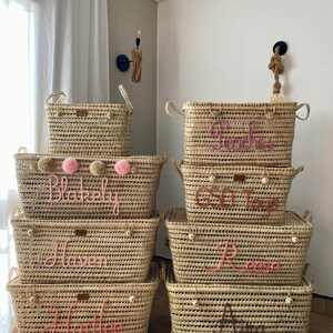Personalized wicker storage trunk, storage chest to personalize in palm leaves, toy chest image 9