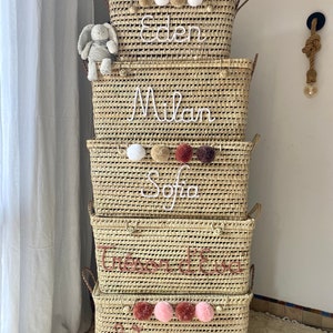 Malle de rangement en osier personnalisée, coffre de rangement à personnaliser en feuilles de palmier, coffre à jouets image 3