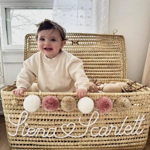Gepersonaliseerde speelgoedkist – Handgemaakte rieten opbergdoos – Kraamcadeau – Opbergruimte voor de babykamer – Gepersonaliseerd aandenken voor de baby afbeelding 8