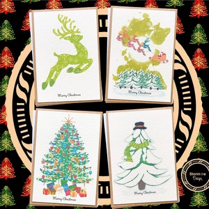 Pack de cartes de Noël | Lot de 4 à 8 cartes | Pack mixte | Joyeux Noël | Fait main | Cartes de vœux | Sans plastique et respectueux de l'environnement