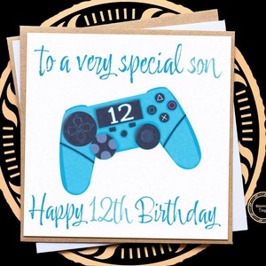 Scheda di compleanno per controller di gioco per figlio, nipote, nipote, scheda di buon compleanno per bambini, ragazzi giocatori, 8° 9° 10° 12° 13° 14°, videogiochi