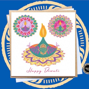 Carte Diwali, Happy Diwali, Fête de la lumière, Happy New Year, fait main, coloré, vibrant, luxueux, carte de voeux