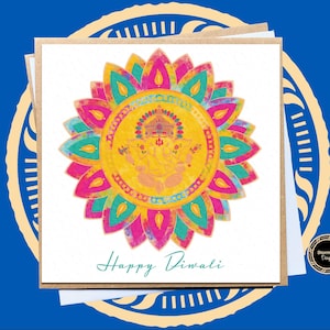 Diwali Karte, Happy Diwali, Festival des Lichts, Frohes Neues Jahr, Handgemacht, Bunt, Lebhaft, Luxus, Grußkarte