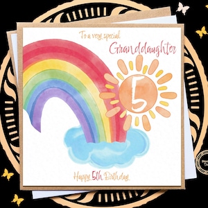 Carte de 5e anniversaire pour petite-fille, nièce, soeur, carte arc-en-ciel, carte de joyeux anniversaire pour enfants, cadeau pour fille, carte personnalisée 6e 7e 8e 9e âge