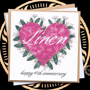 Tarjeta para el 4.º aniversario de bodas, aniversario de lino, 4.º aniversario, cuarto aniversario, tarjeta para el esposo, para la esposa, pareja, 4 años de matrimonio, tarjeta de pareja