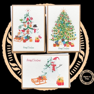 Handmade Christmas Card Multi Pack of 3: Holiday Tree Cards