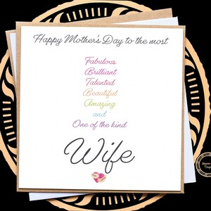 Cartão de Dia das Mães para Esposa, Cartão de Feliz Dia das Mães, Lindo Presente Especial Fabuloso para o Dia das Mães, Para Ela, Mãe, Vovó, Palavras Sentimentais