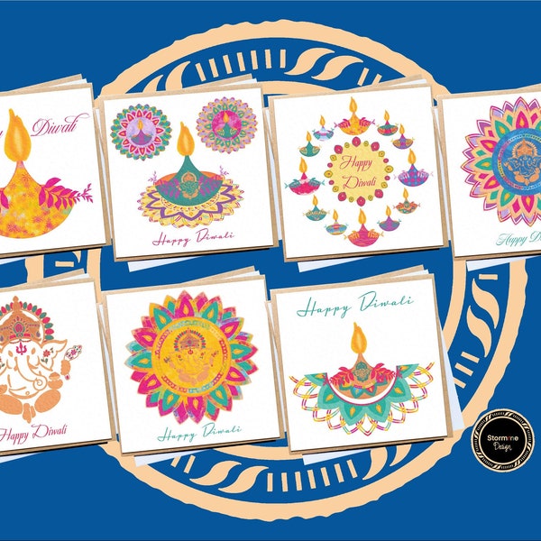 Pack of Diwali Cards, Happy Diwali, Festival Of Light, Happy New Year, Handmade, Colourful, Vibrant, Luxury, Greeting Card