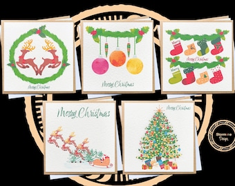 Christmas Card Pack, Multi Pack of 5, Card Set, Christmas Tree, Stockings, Santa Claus, Friend, Mum, Dad, Daughter, Son, Neighbour, Teacher